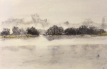 Bume im Nebel I auf 150 g Ingrespapier, 31 x 46 cm 